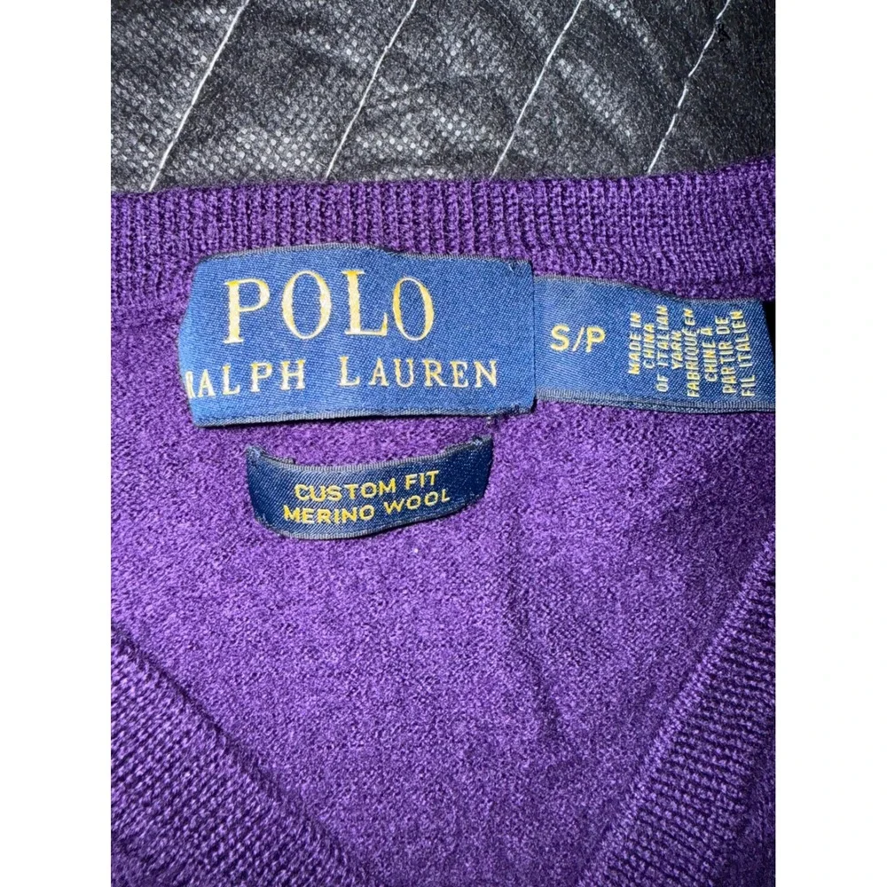 Polo Ralph Lauren Custom Fit V-Neck Sweater Mens S Purple Merino Wool Italian